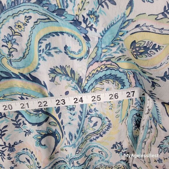 Chico's Cover-up Poncho Womens L XL Blue White Paisley Side Tie Sheer Angled - Picture 11 of 16